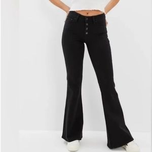 American Eagle Highest Rise Flare Jeans Size: 2 - black/gray - Button Fly